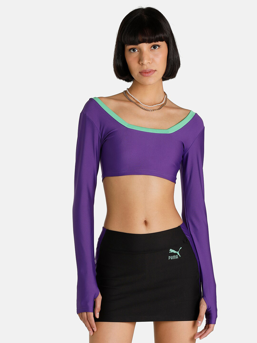 

PUMA X Dua Lipa Purple & Sea Green Long Sleeve Crop Top