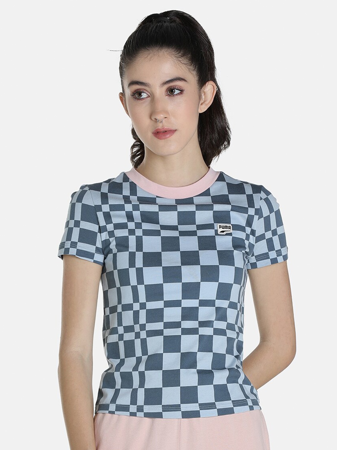 

Puma Women Blue Downtown Aop Cotton T-Shirt