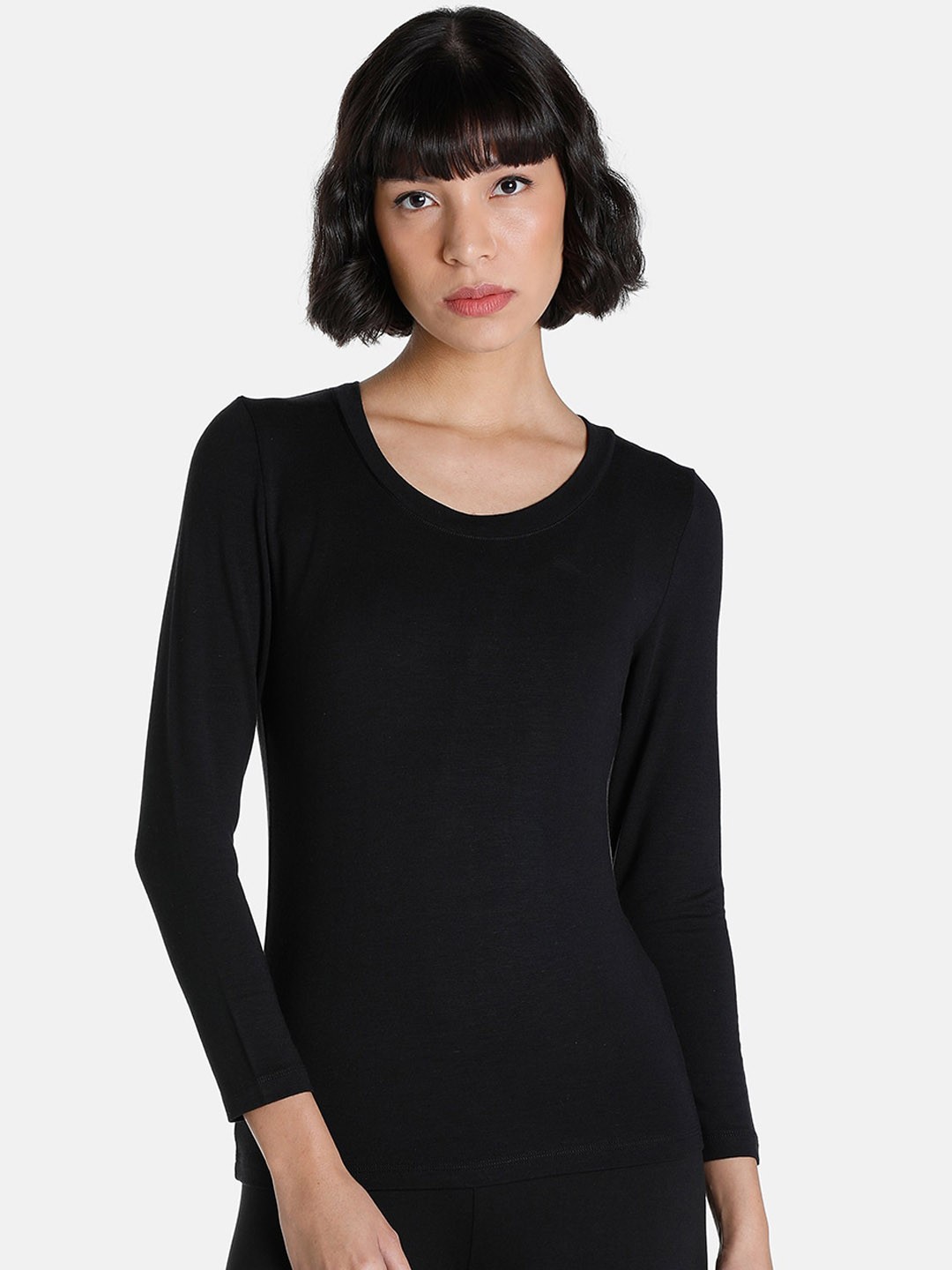 

Puma Women Black Solid Cotton Long Sleeve Thermal Top