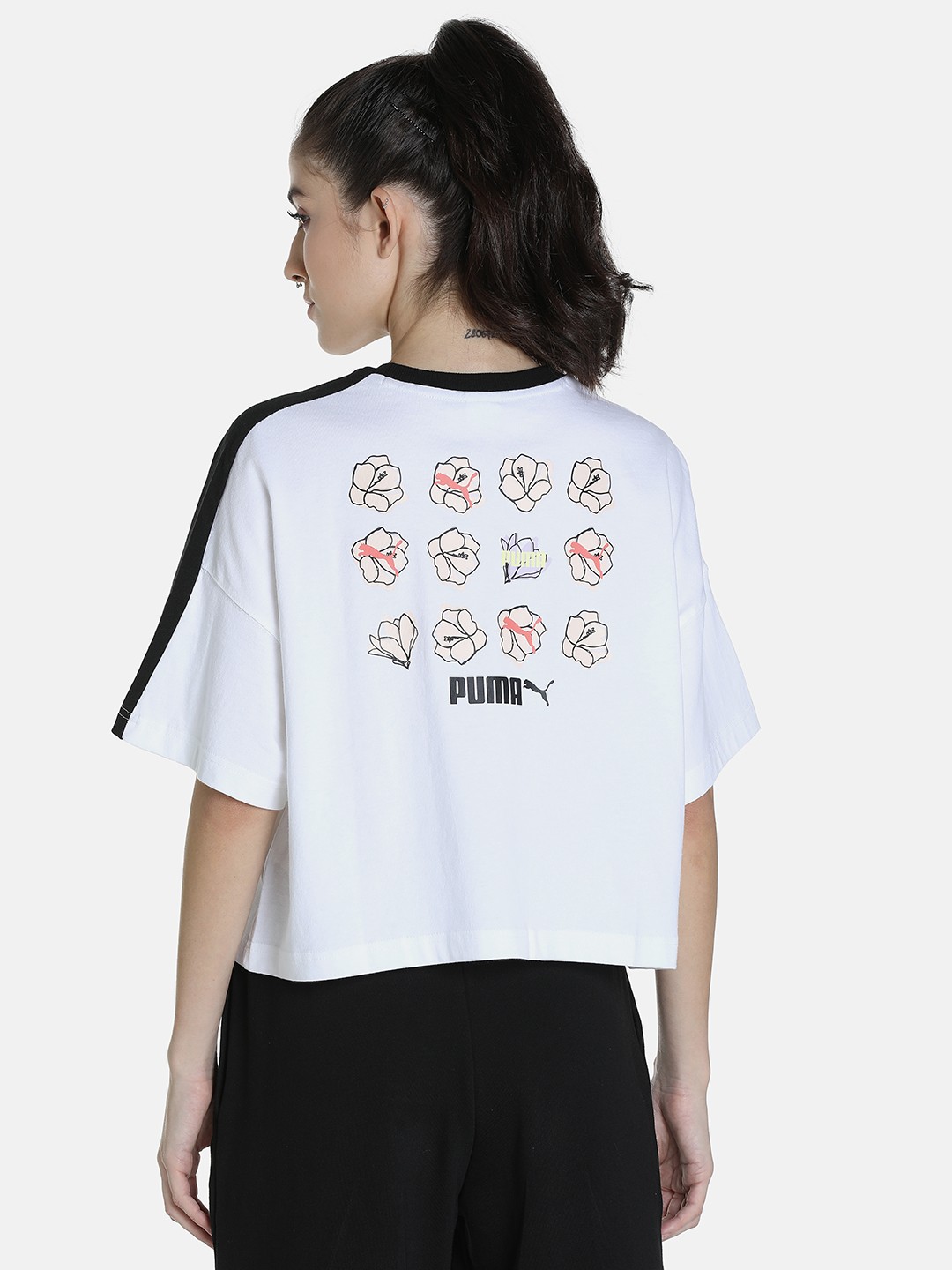 

Puma Women Floral Aop Print Cotton Relaxed Fit Crop Top, White