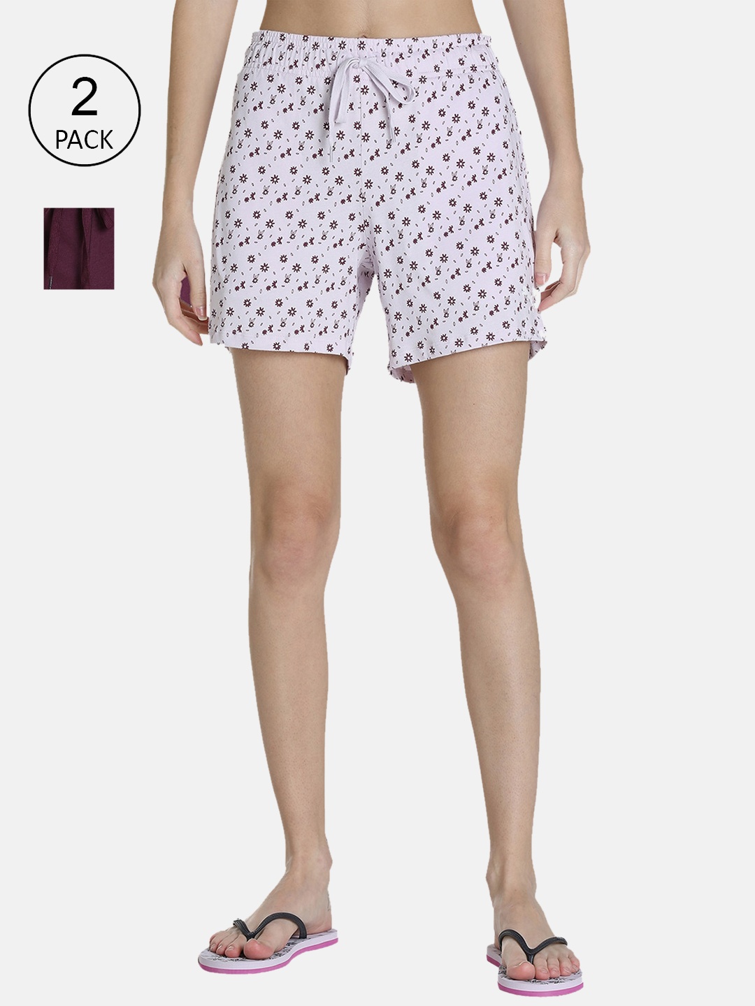 

Puma Women Pack Of 2 Printed Cotton Lounge Shorts, Purple