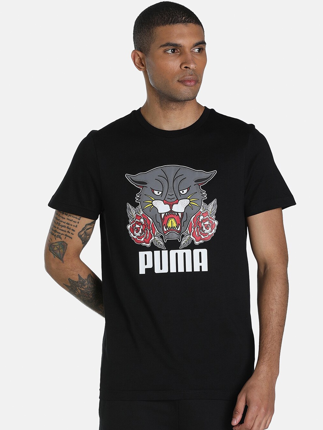 

Puma Men Black X 1Der KL Rahul Grunge Logo Outdoor Cotton Slim Fit T-Shirt