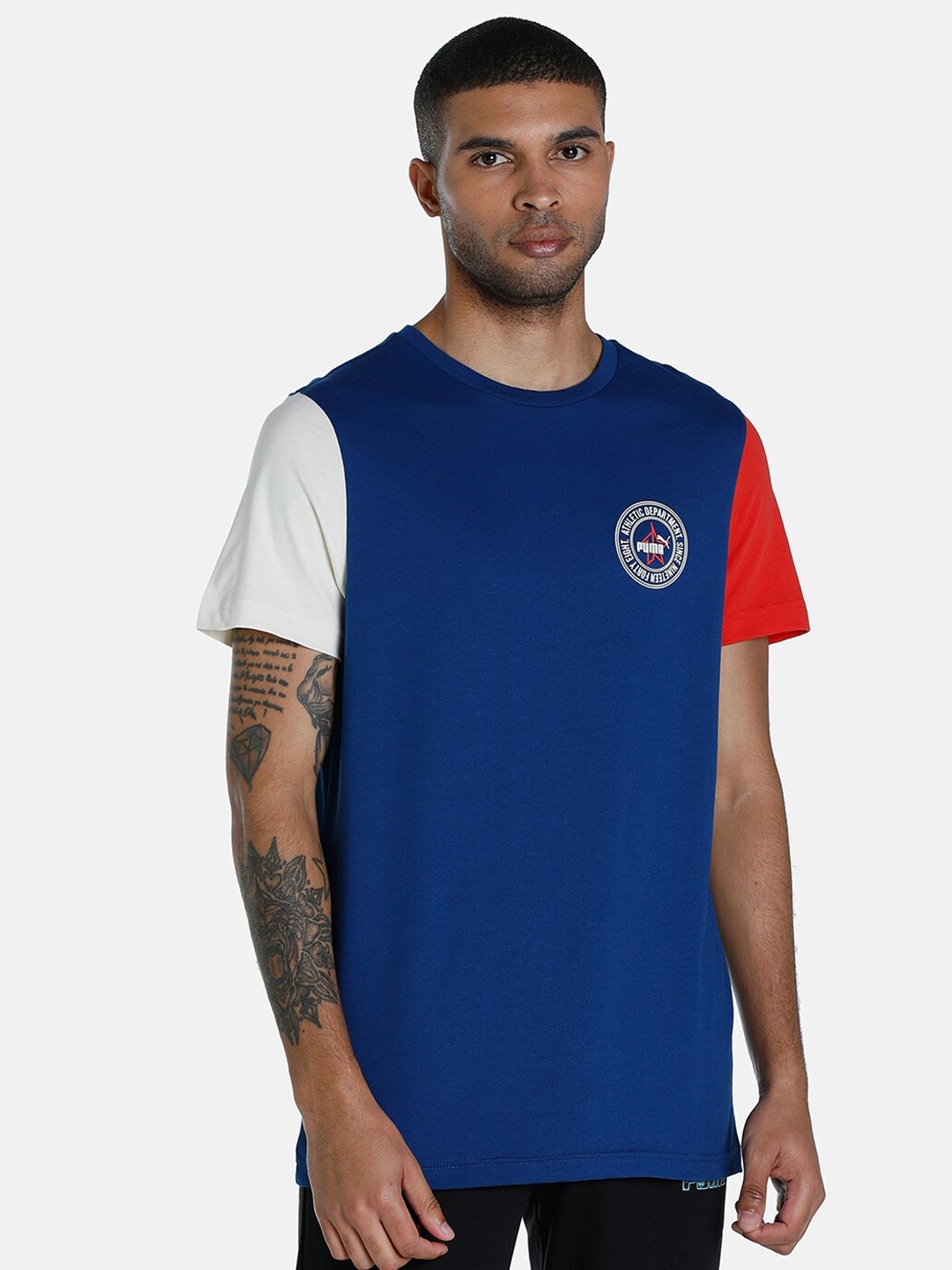 

Puma Men X 1Der KL Rahul Varsity Outdoor Cotton Slim Fit T-Shirt, Blue
