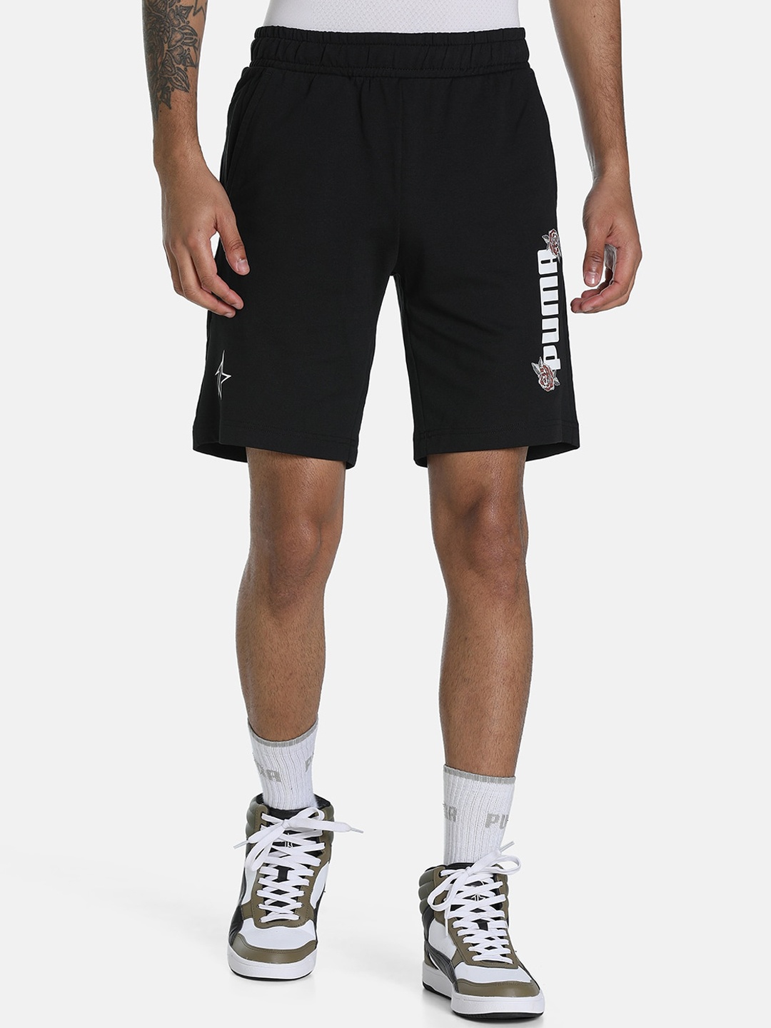 

Puma Men Black X 1DER KL Rahul Grunge Logo Printed Cotton Shorts
