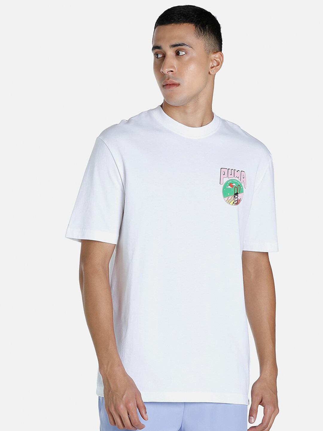 

Puma Men White Downtown Graphic Cotton T-Shirt