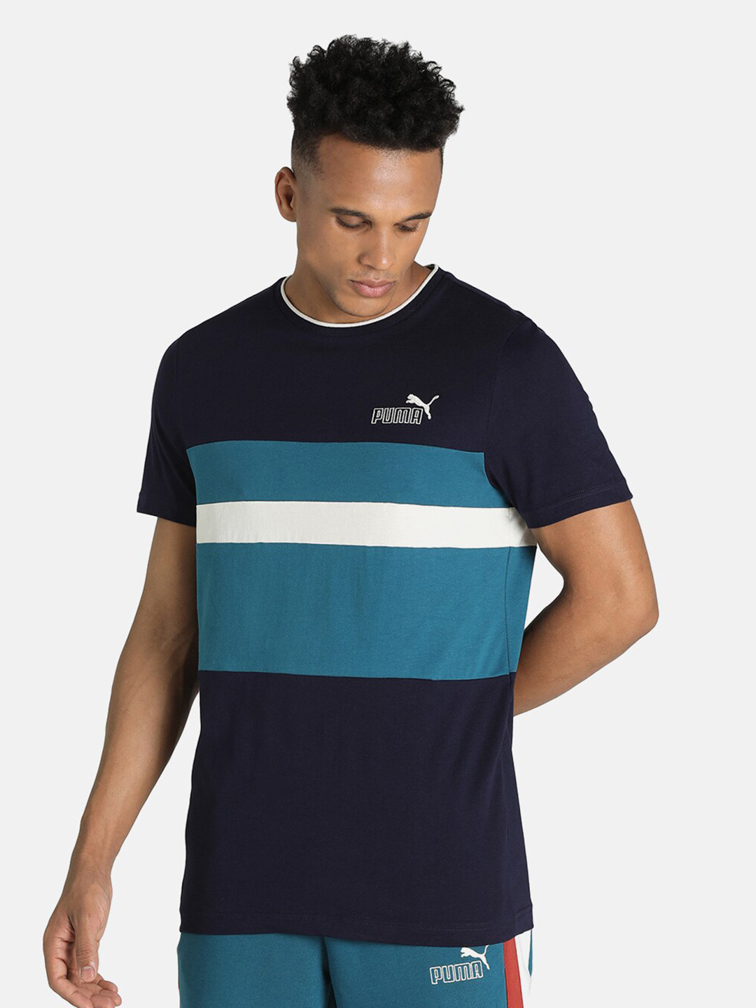 

Puma Men Navy Blue & Teal Blue X 1DER KL Rahul Core Cotton T-Shirt