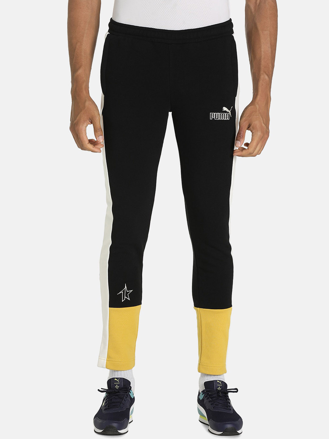 

Puma Men Black & Yellow x1Der Core Pants II Colourblocked Cotton Outdoor Track Pants