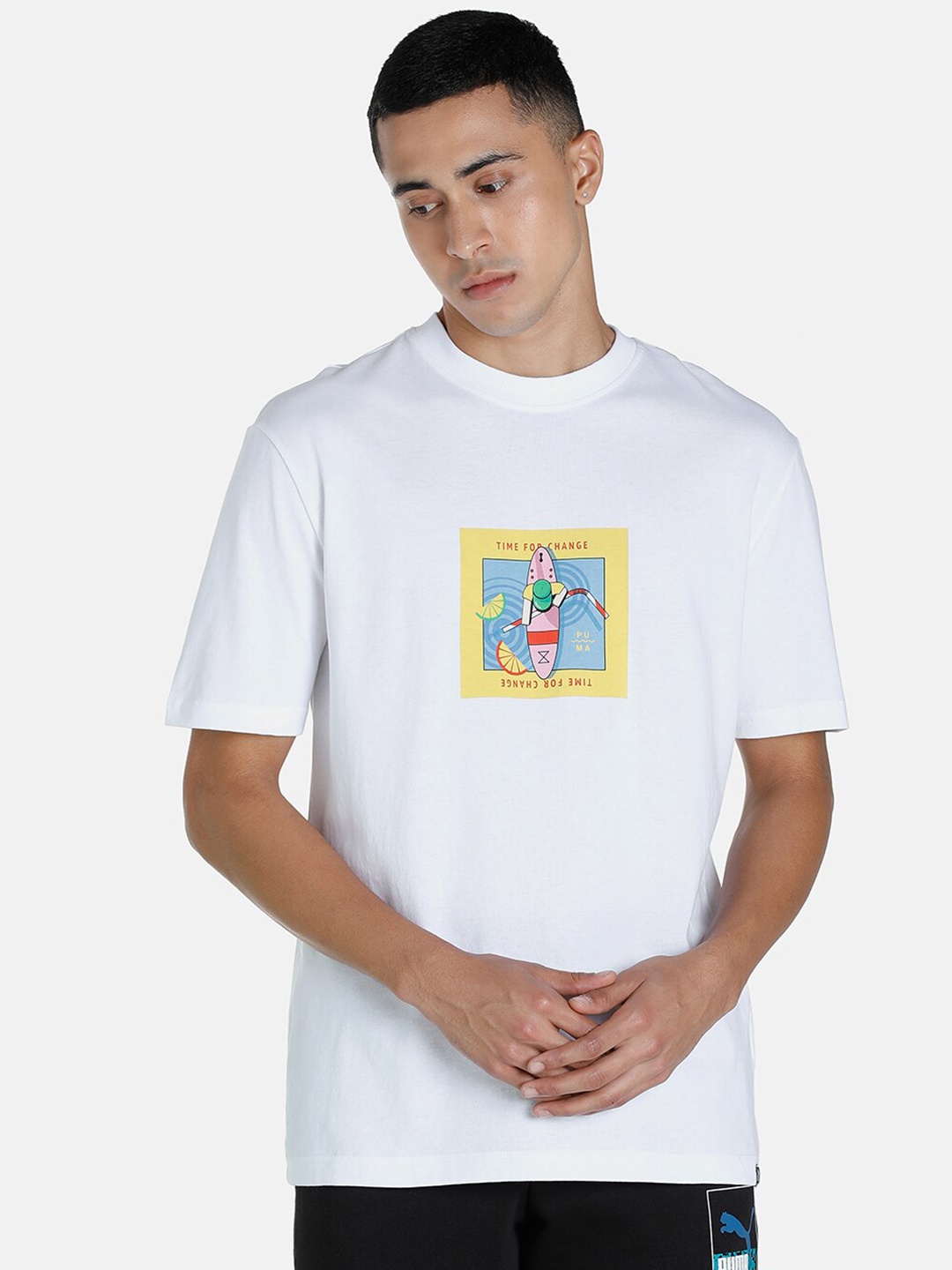 

Puma Men White Downtown Graphic Cotton T-Shirt