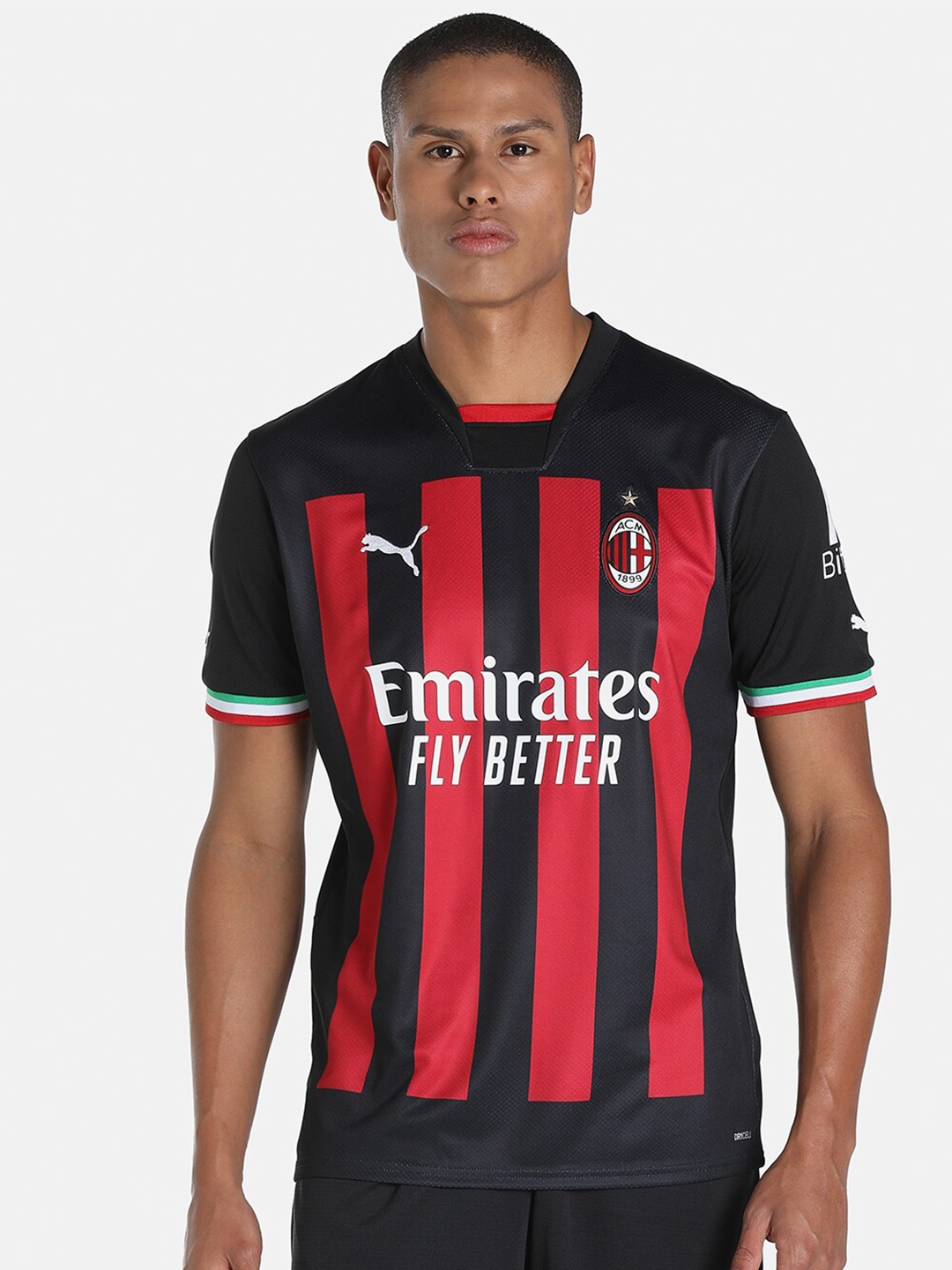 

Puma Men Black & Red A.C. Milan Home 22/23 Replica Football Jersey Printed Tshirts