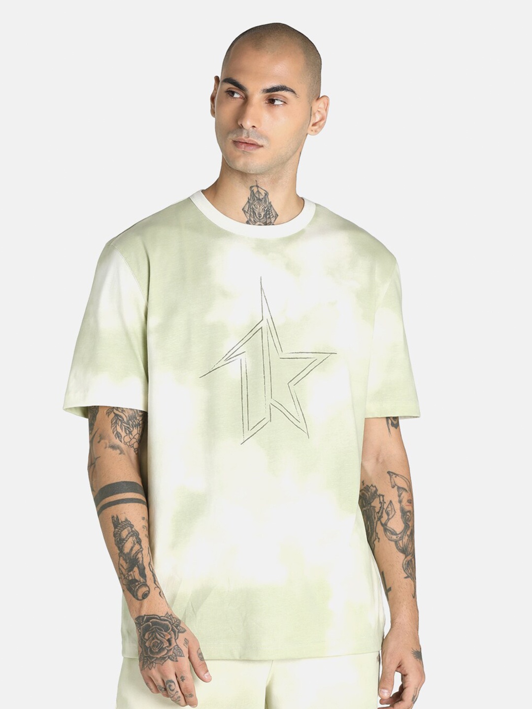

Puma Men Green & White PUMA X 1DER KL Rahul Relaxed Cotton Tie & Dye T-shirt