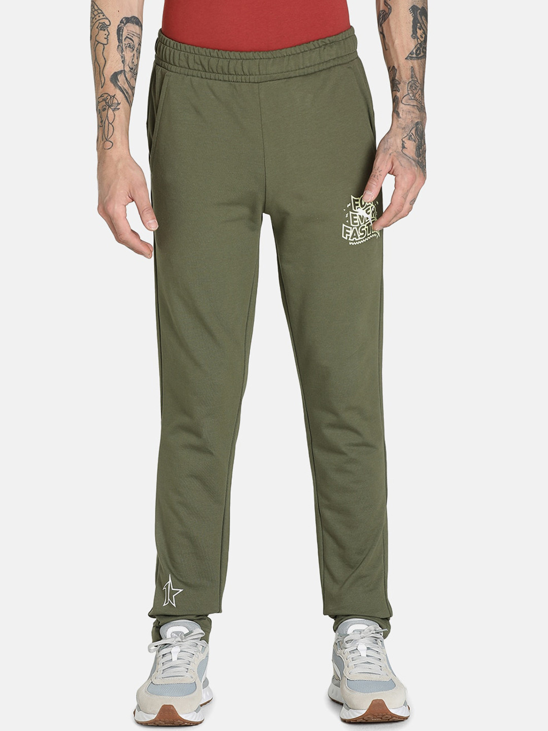

Puma Printed Slim-Fit Cotton Track Pants, Green