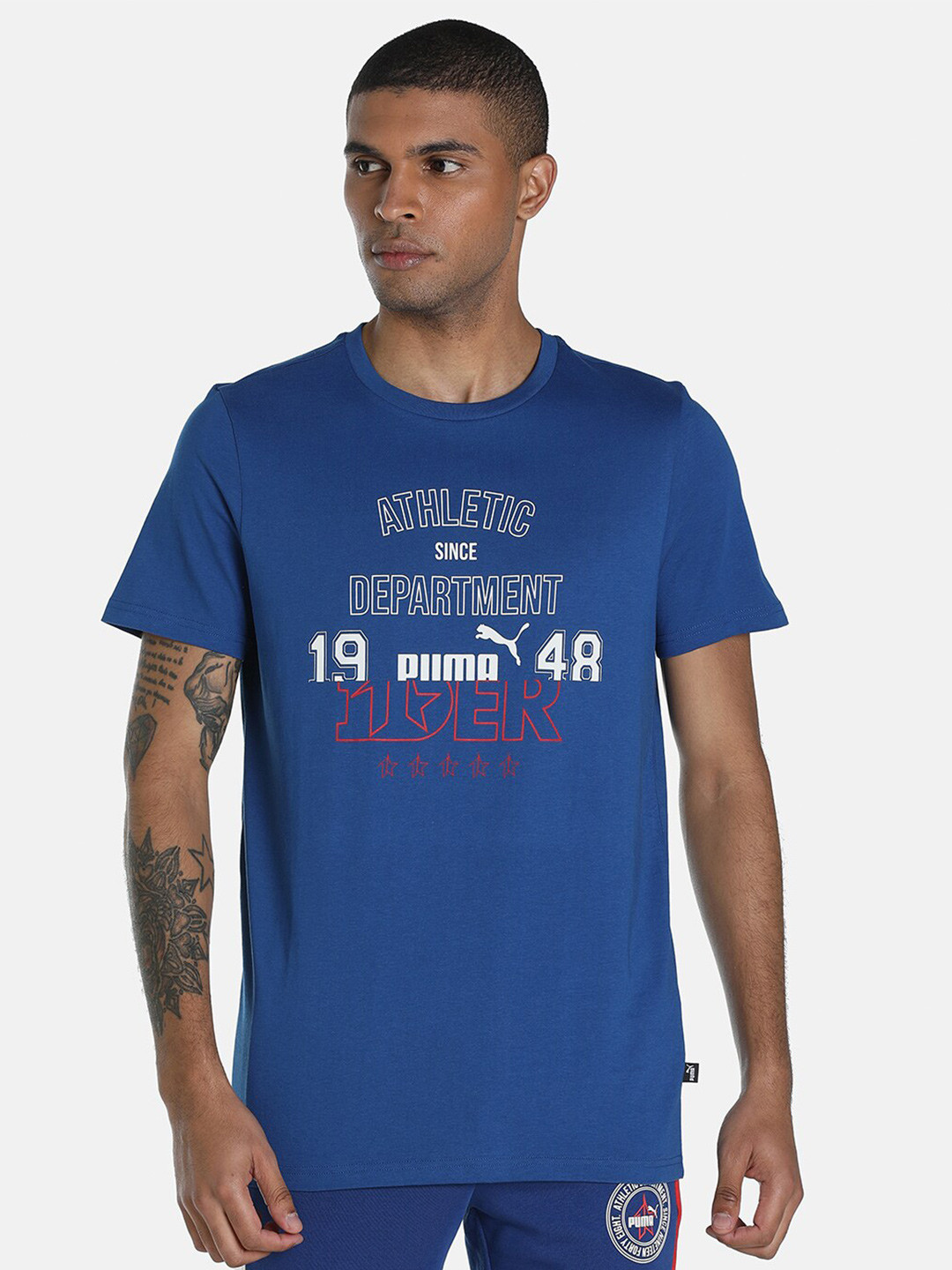 

Puma Men Blue 1DER KL Rahul Varsity Cotton Printed T-shirt