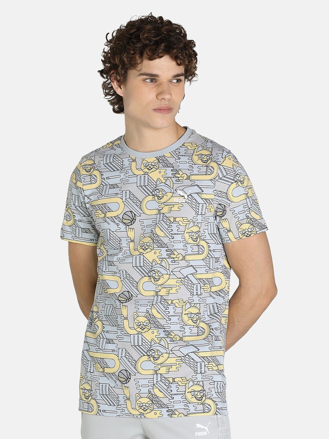 

Puma Men Yellow & White 1DER KL Rahul Aop Cotton Printed T-shirt