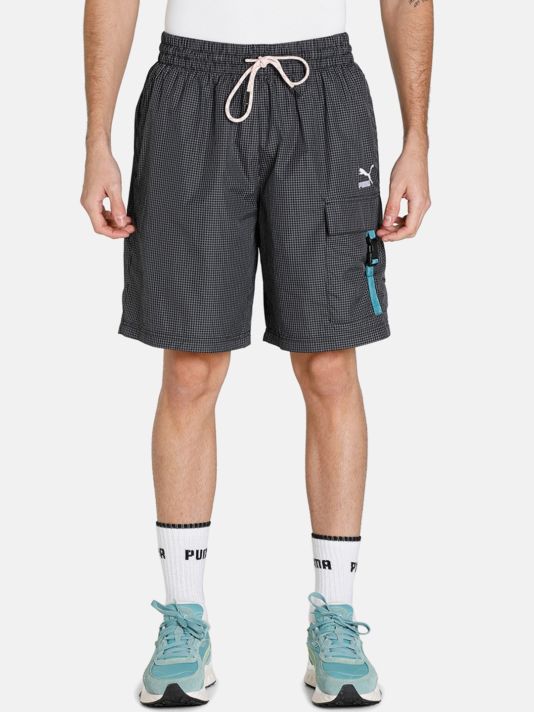 

Puma Men Black Checked Loose Fit Outdoor Shorts