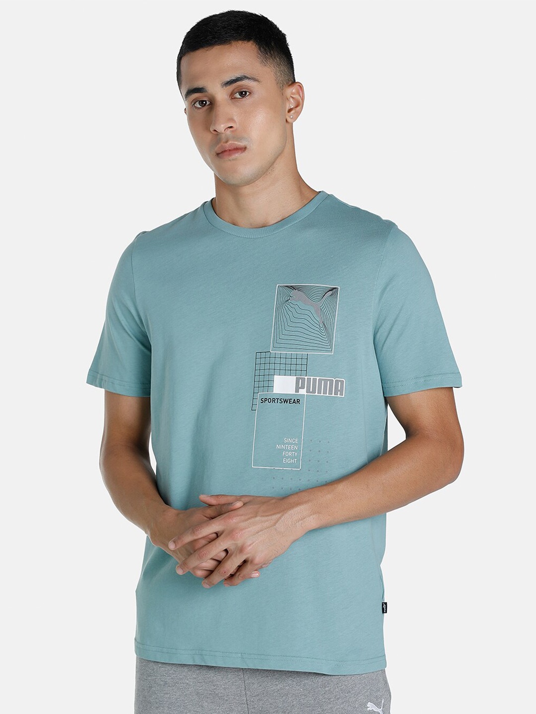 

Puma Reflective Graphic Cotton Printed Regular Fit T-shirt, Blue