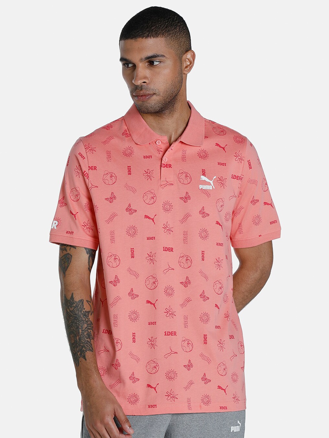 

Puma Men Pink 1DER KL Rahul Feel Good Aop Polo Cotton T-Shirt