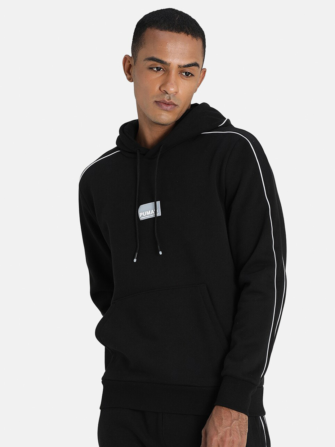

Puma Men Black Cotton Avenir Regular Fit Printed Hooded Sweatshirt