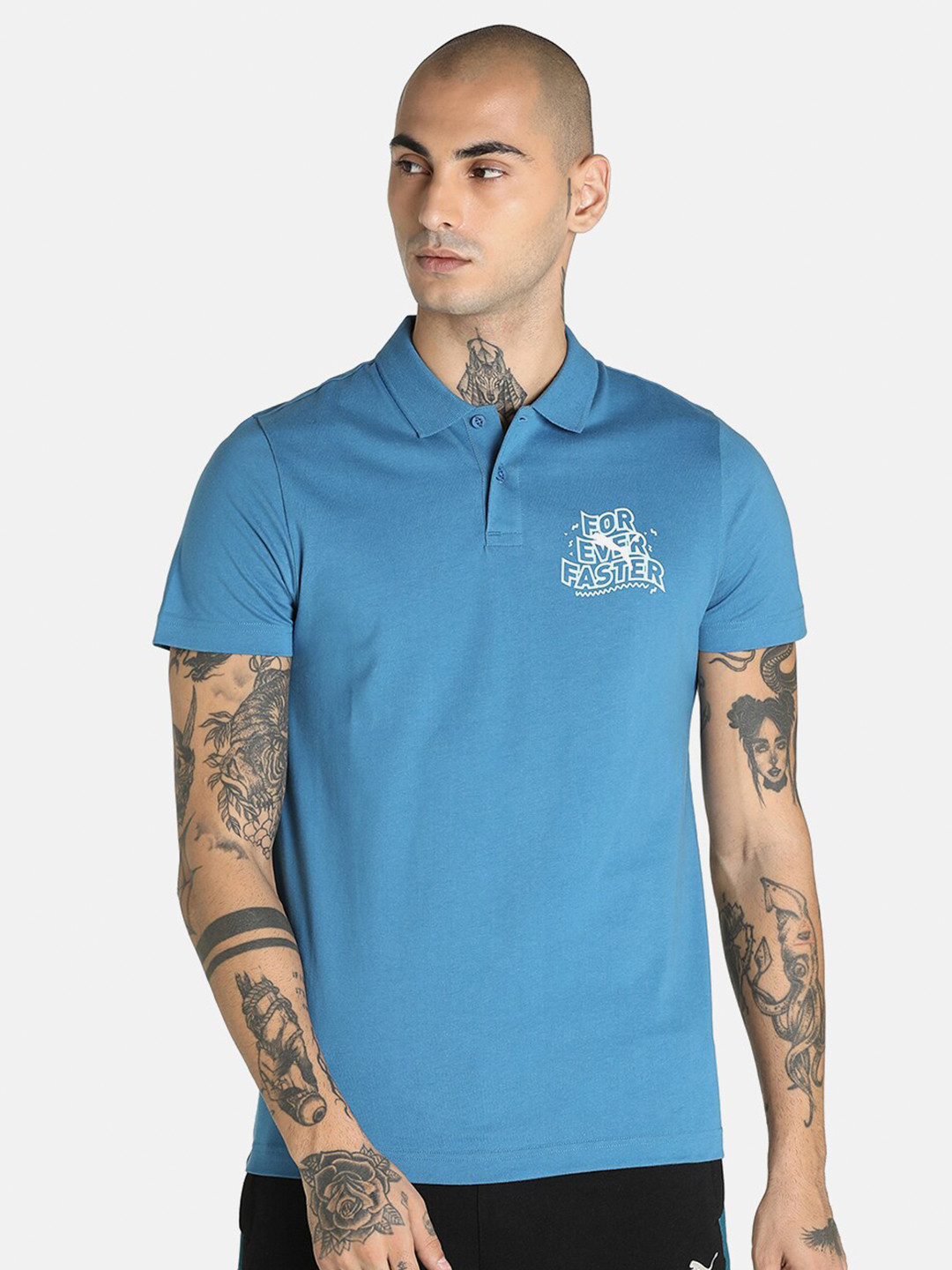 

Puma Men Blue 1DER KL Rahul Slim Fit Graphic Polo Collar Cotton T-shirt