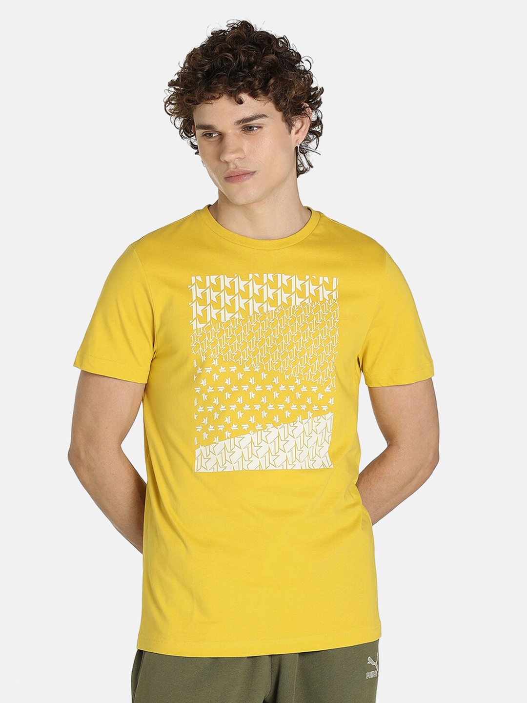 

Puma Men Slim Fit 1DER KL Rahul Star Logo Core Cotton Printed T-shirt, Yellow