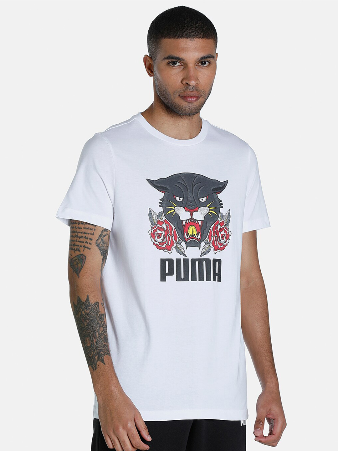 

Puma Men White & Grey 1DER KL Rahul Grunge Logo Cotton Printed T-shirts