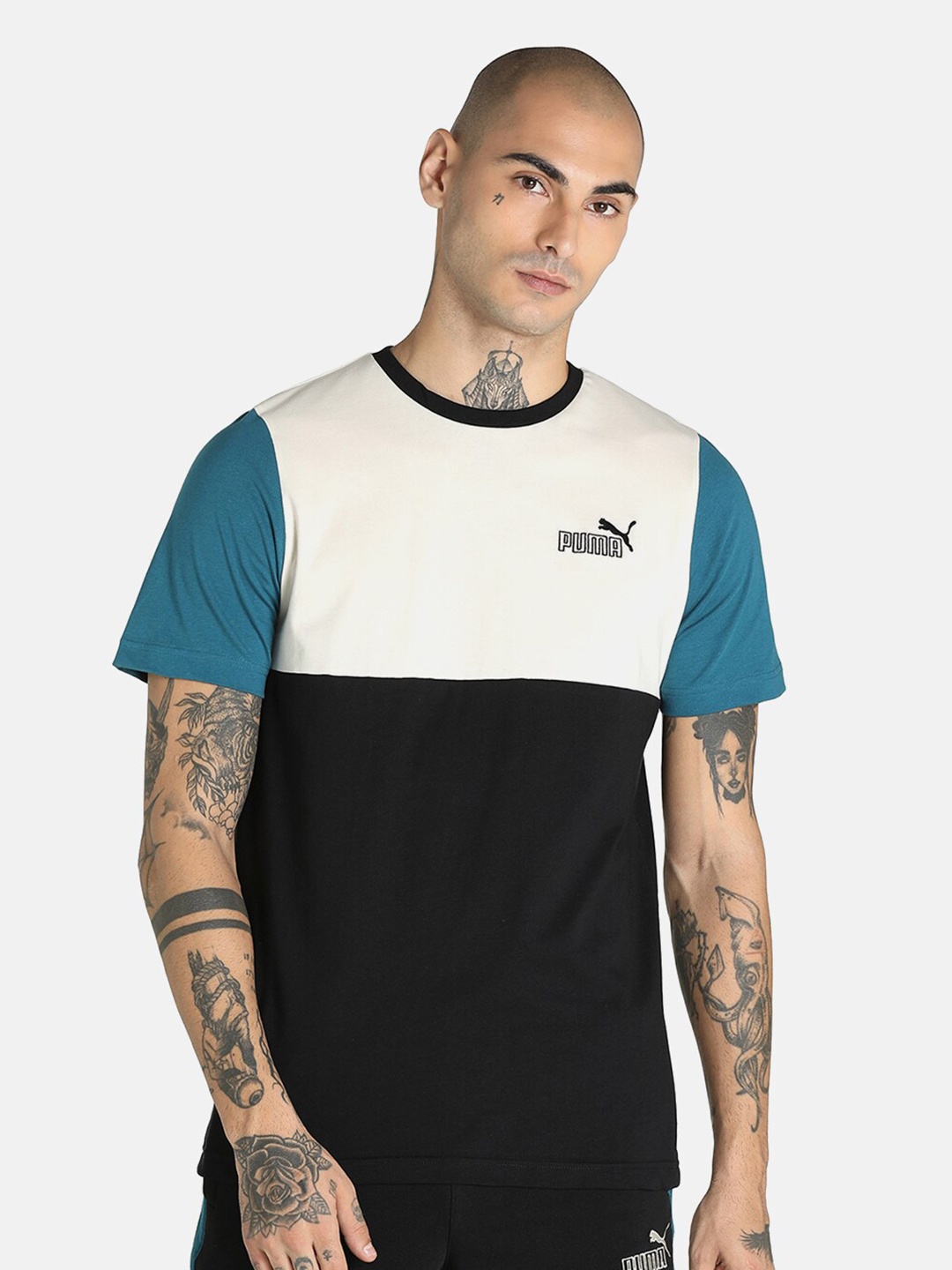 

Puma Men Black & Off White 1DER KL Rahul Core Cotton Colourblocked T-shirt