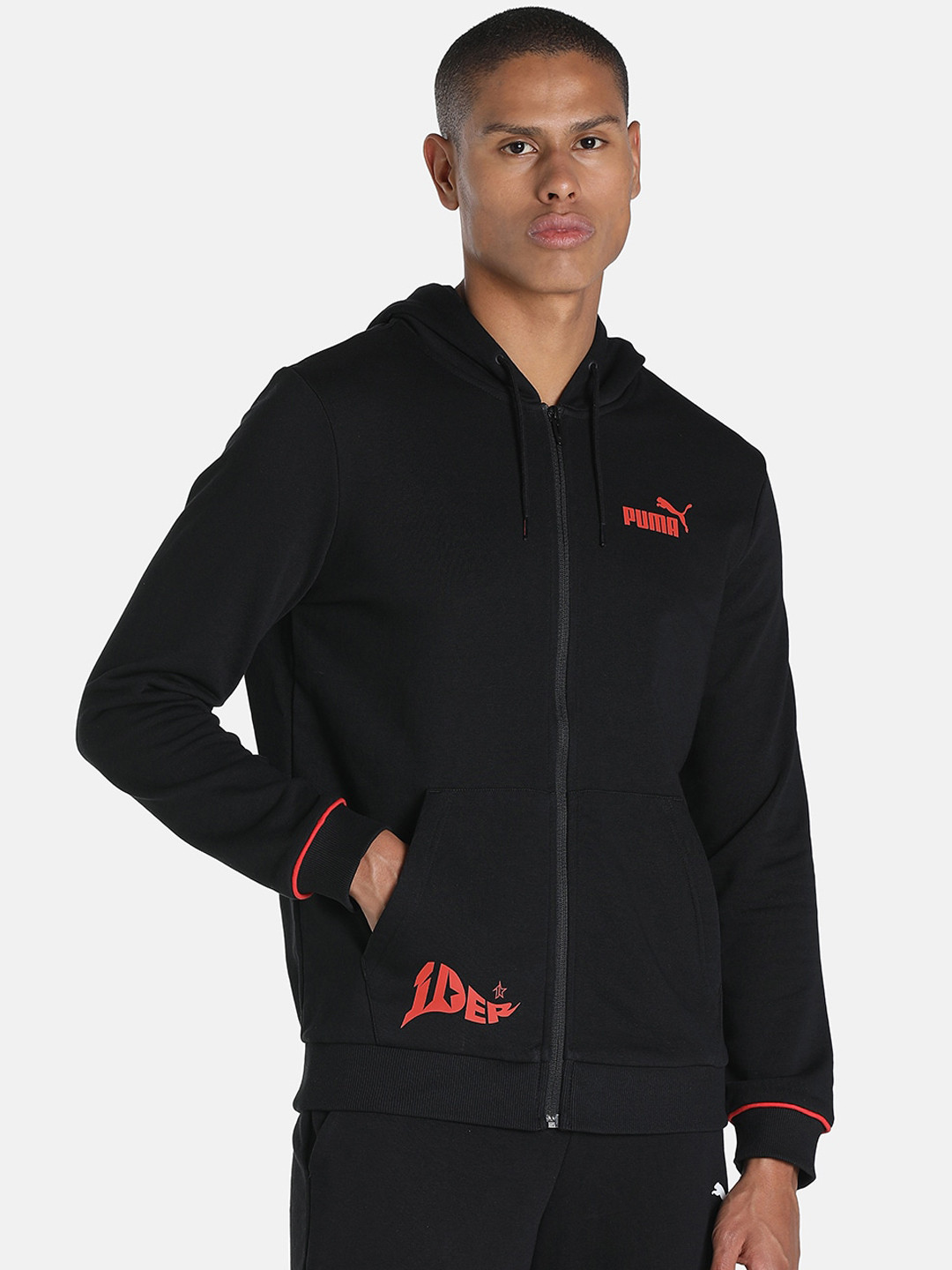 

Puma Men Black 1DER KL Rahul Core Logo Hoodie Outdoor Sporty Jacket