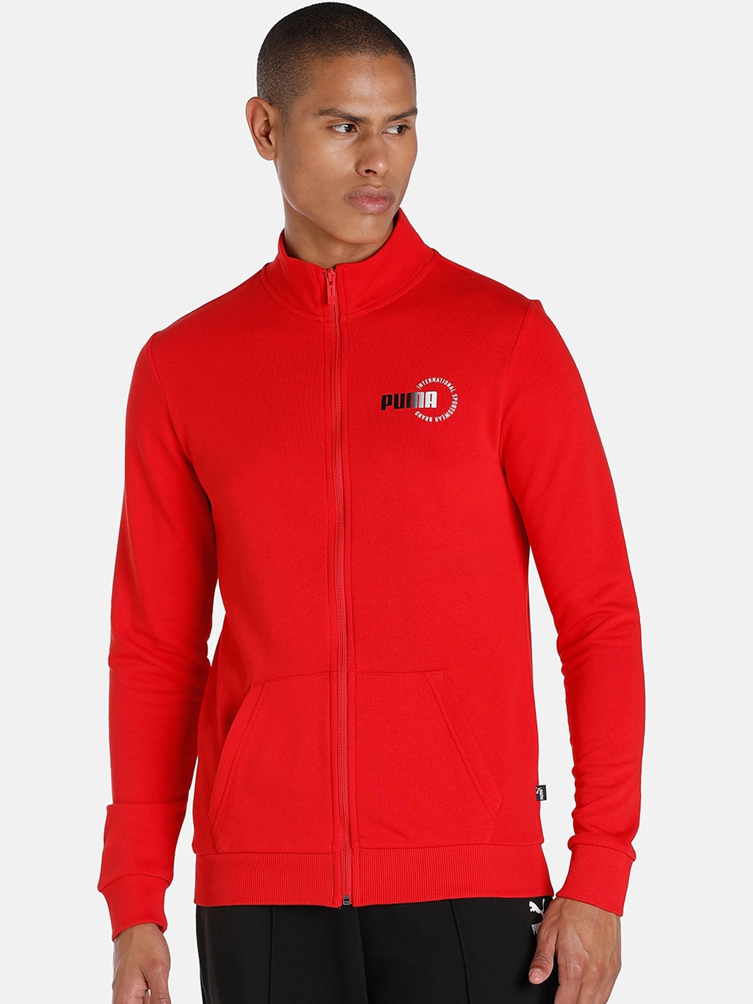 

Puma Men Red Knitted Sports Logo Cotton Slim Fit Outdoor Sporty Jacket