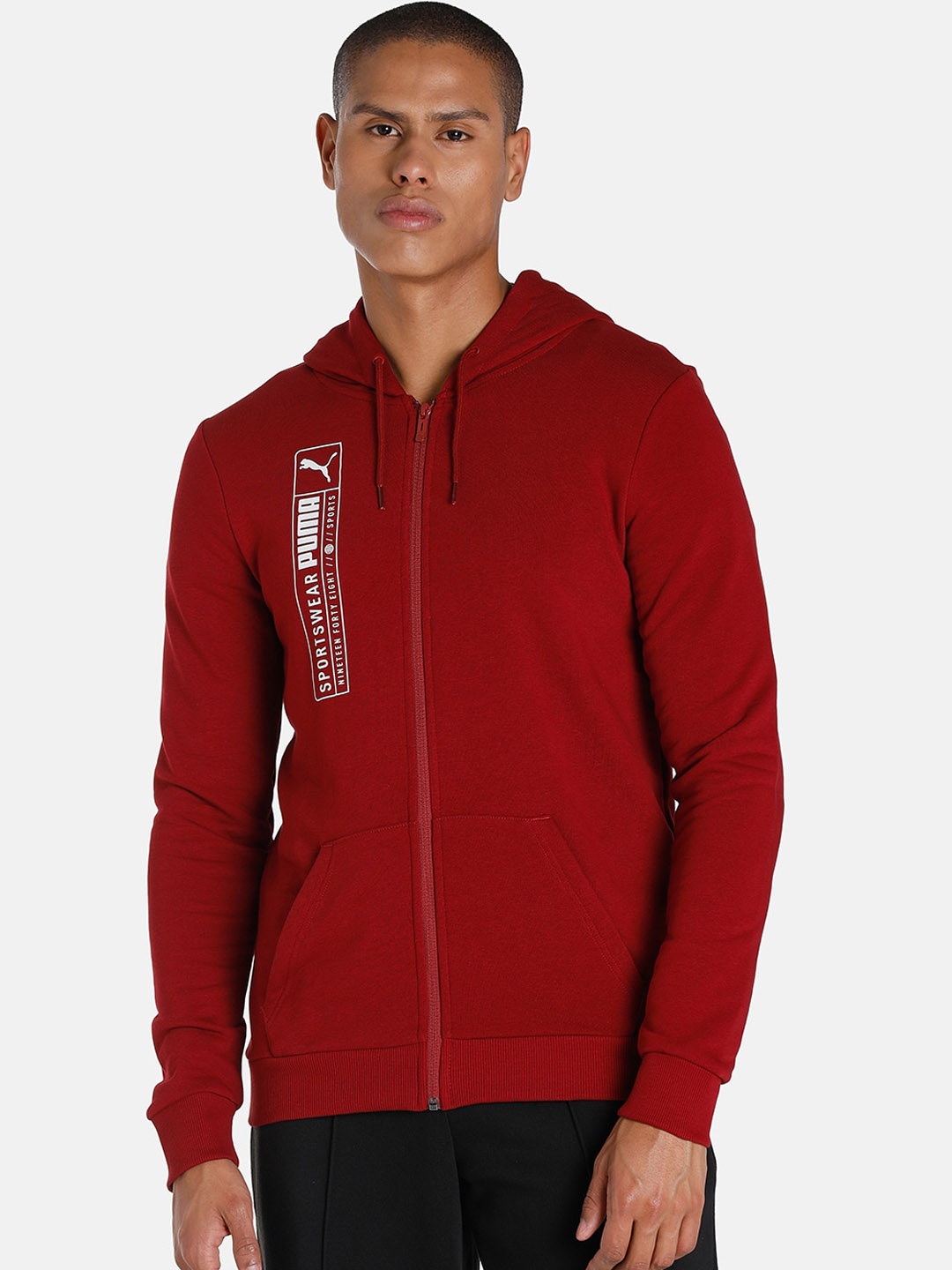 

Puma Men Slim Fit Futuristic Logo Hoodie Cotton Sporty Jacket, Red