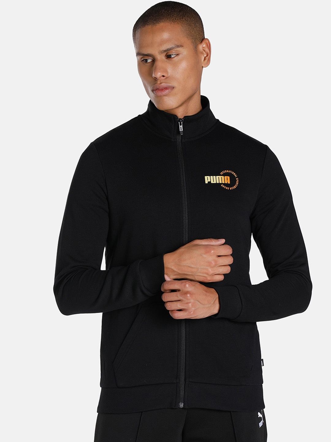 

Puma Men Black Knitted Sports Logo Cotton Slim Fit Jacket