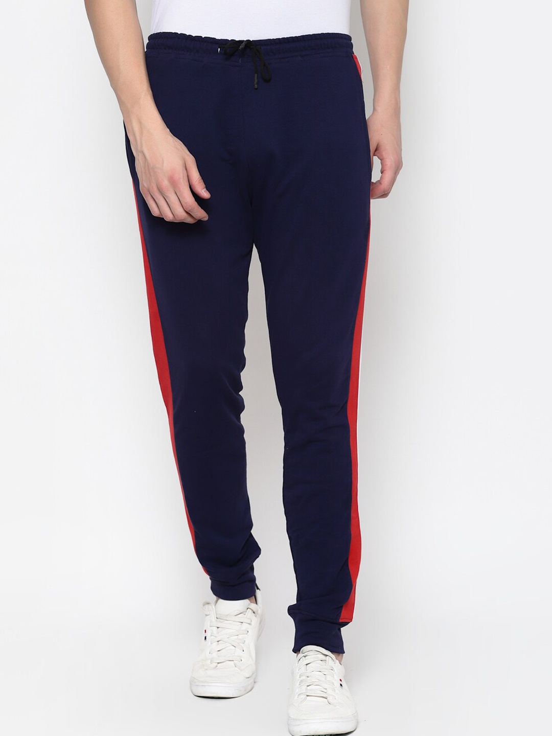 

PAUSE SPORT Men Navy Blue Solid Cotton Slim-Fit Joggers