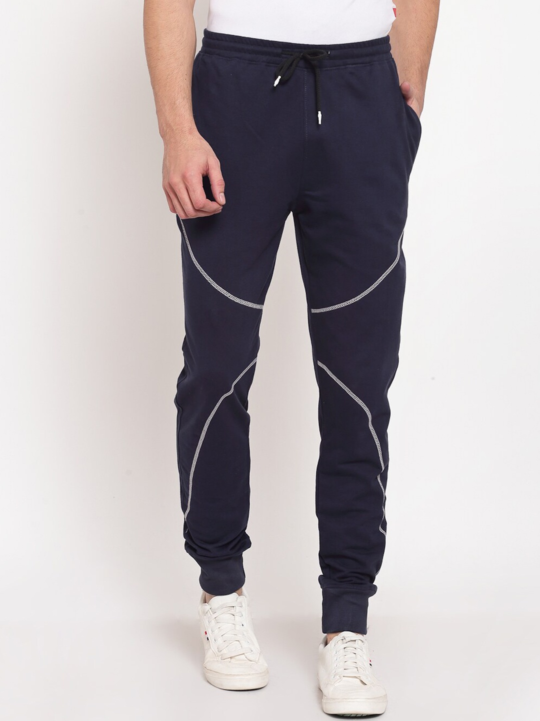 

PAUSE SPORT Men Navy Blue Solid Pure Cotton Jogger