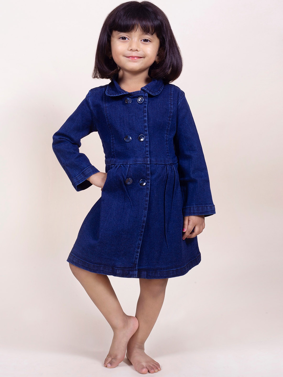 

Little Carrot Girls Blue Solid Denim Trench Coat