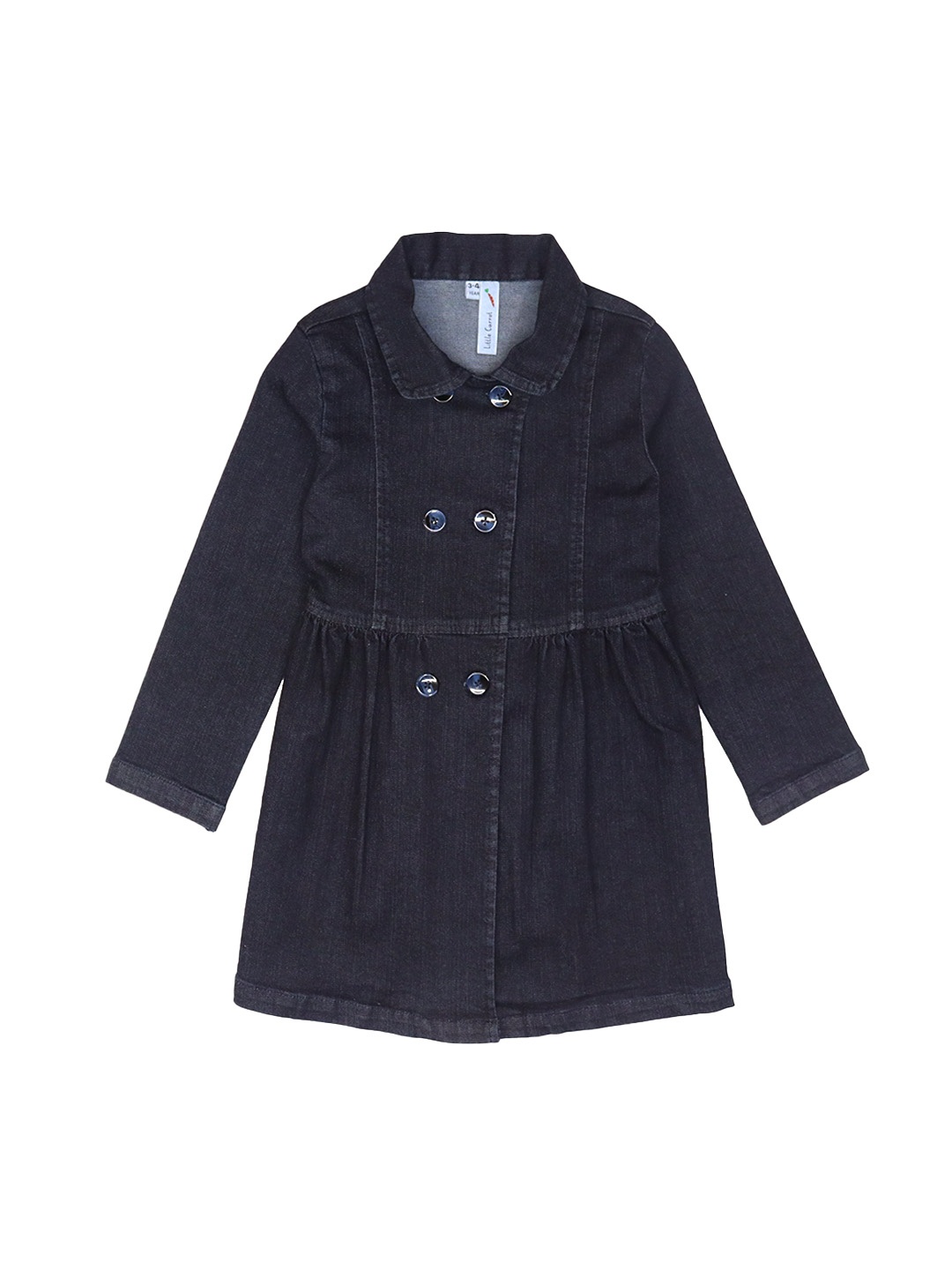 

Little Carrot Girls Charcoal Grey Solid Denim Trench Coat