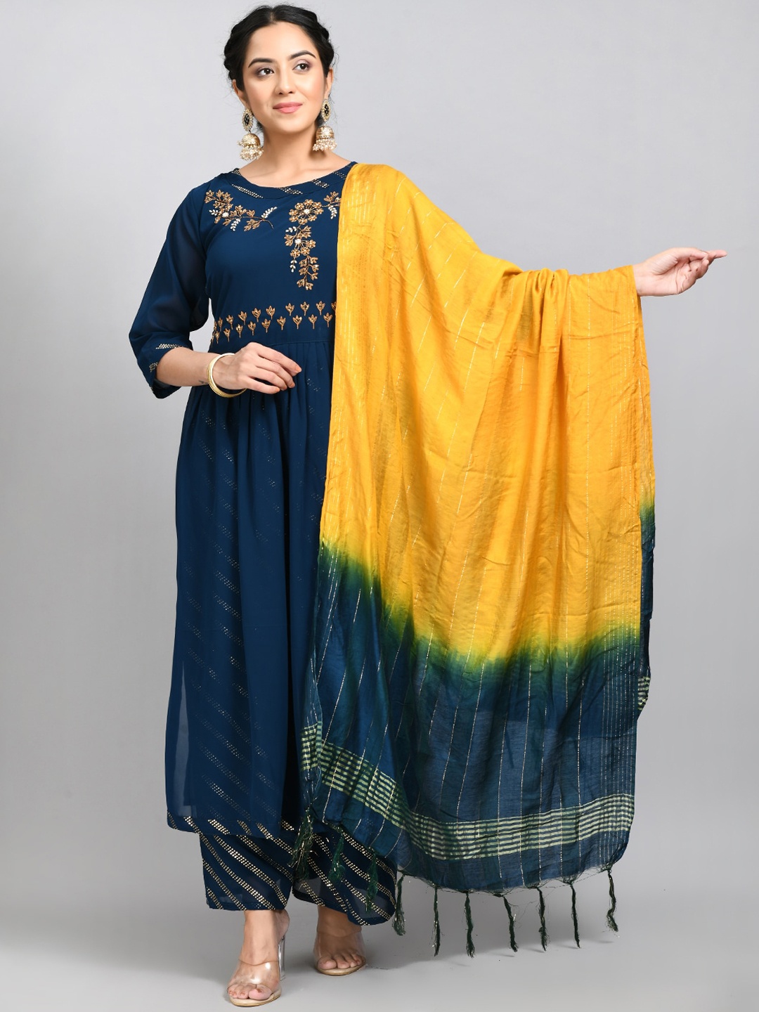 

DesiNoor.com Embellished A-Line Kurta with Palazzos & With Dupatta, Teal