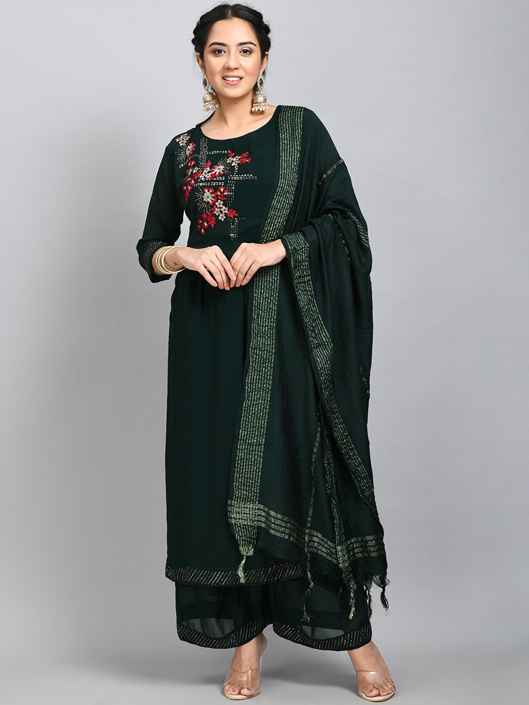 

DesiNoor.com Ethnic Motifs Embroidered Kurta With Palazzos & Dupatta, Green
