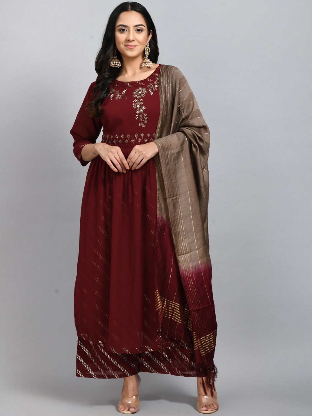 

DesiNoor.com Ethnic Motifs Printed Kurta With Palazzos & Dupatta, Maroon