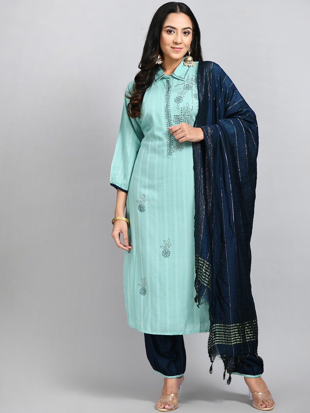 

DesiNoor.com Ethnic Motifs Printed Kurta With Trousers & Dupatta, Sea green