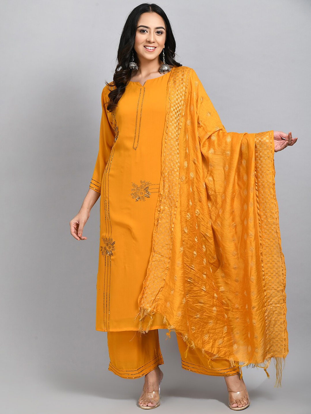 

DesiNoor.com Ethnic Motifs Embroidered Kurta With Palazzos & Dupatta, Yellow