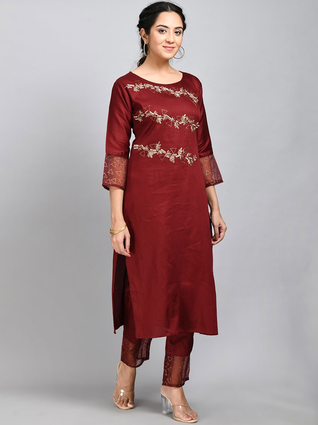 

DesiNoor.com Ethnic Motifs Embroidered Kurta With Trousers & Dupatta, Maroon