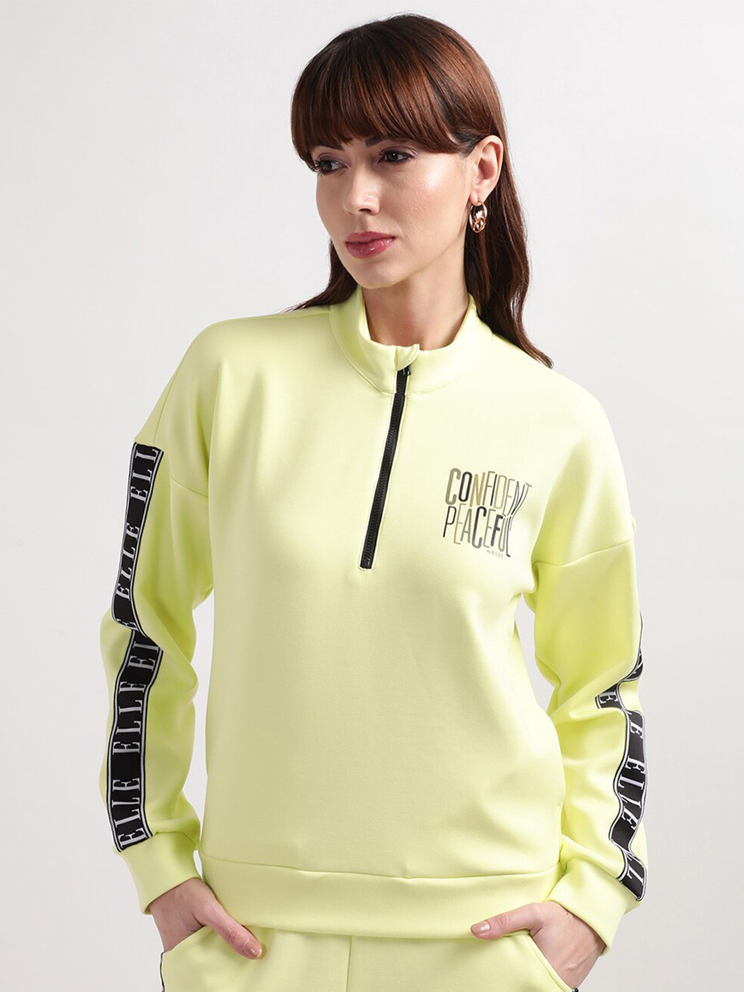 

ELLE Women Lime Green & Black Printed Long Sleeves Sweatshirt