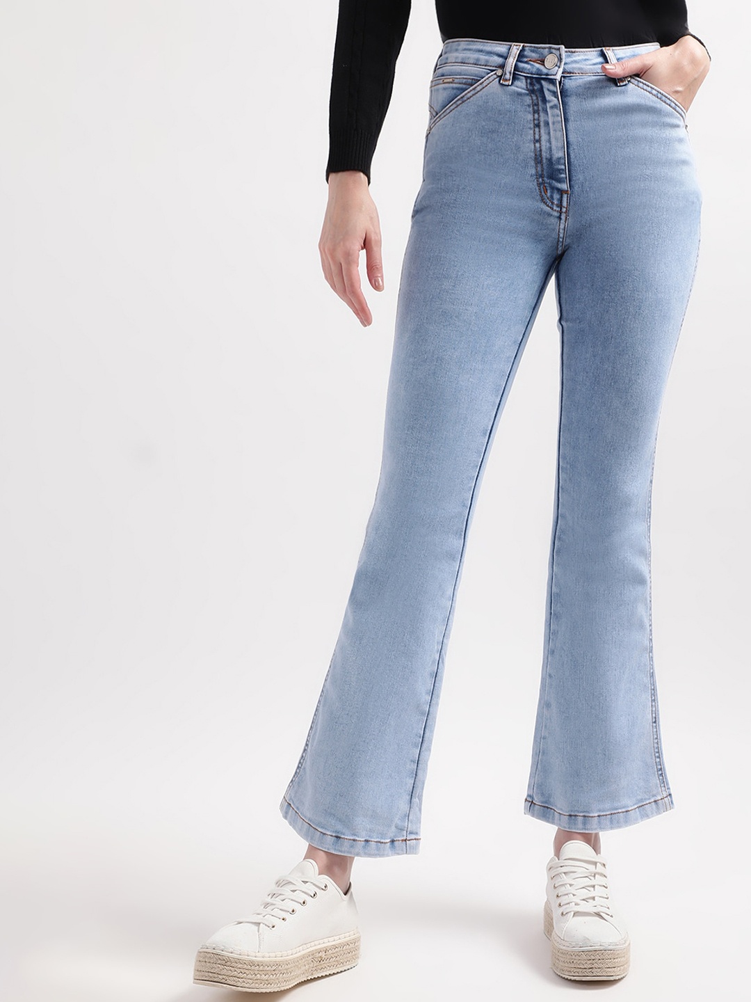 

ELLE Women Blue Bootcut High-Rise Cotton Jeans