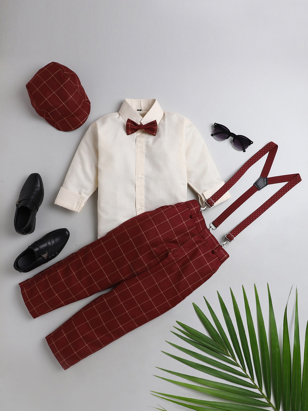 

Jeetethnics Boys Maroon & Peach-Coloured Shirt with Trousers & Suspenders