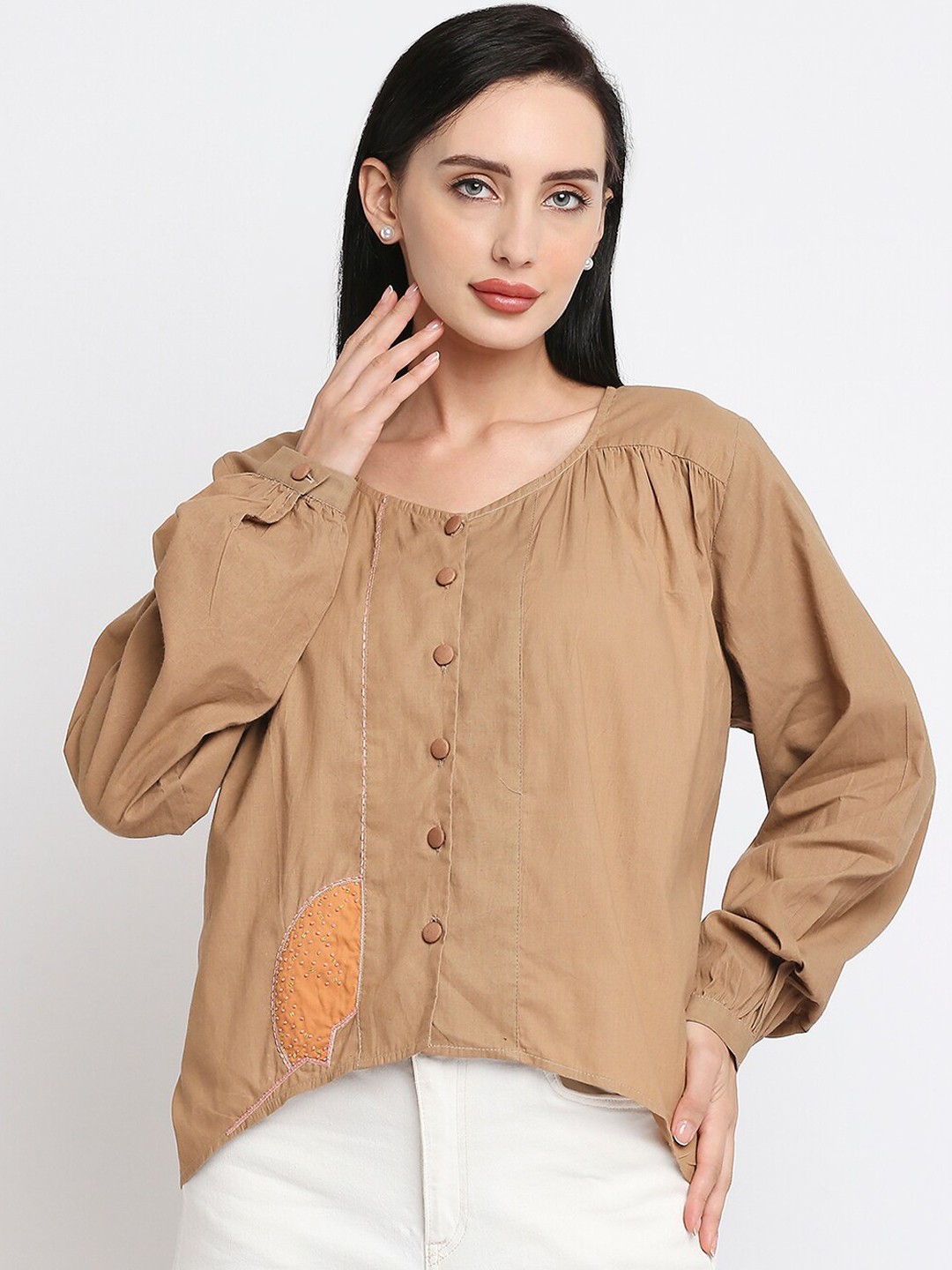 

Orbbaan Women Brown Embroidered Empire Kurta with Palazzos