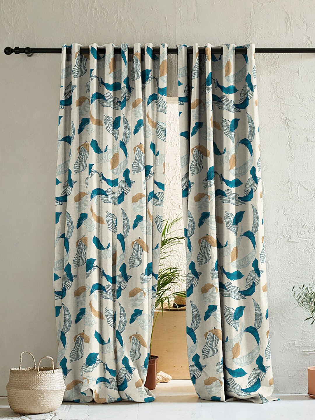 

SPACES Set of 2 White & Turquoise Blue Geometric Room Darkening Door Curtain
