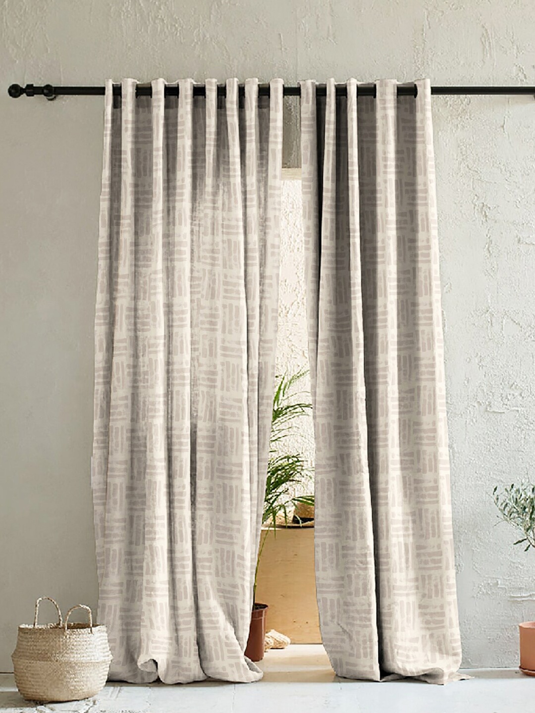 

SPACES Beige Set of 2 Geometric Room Darkening Door Curtain