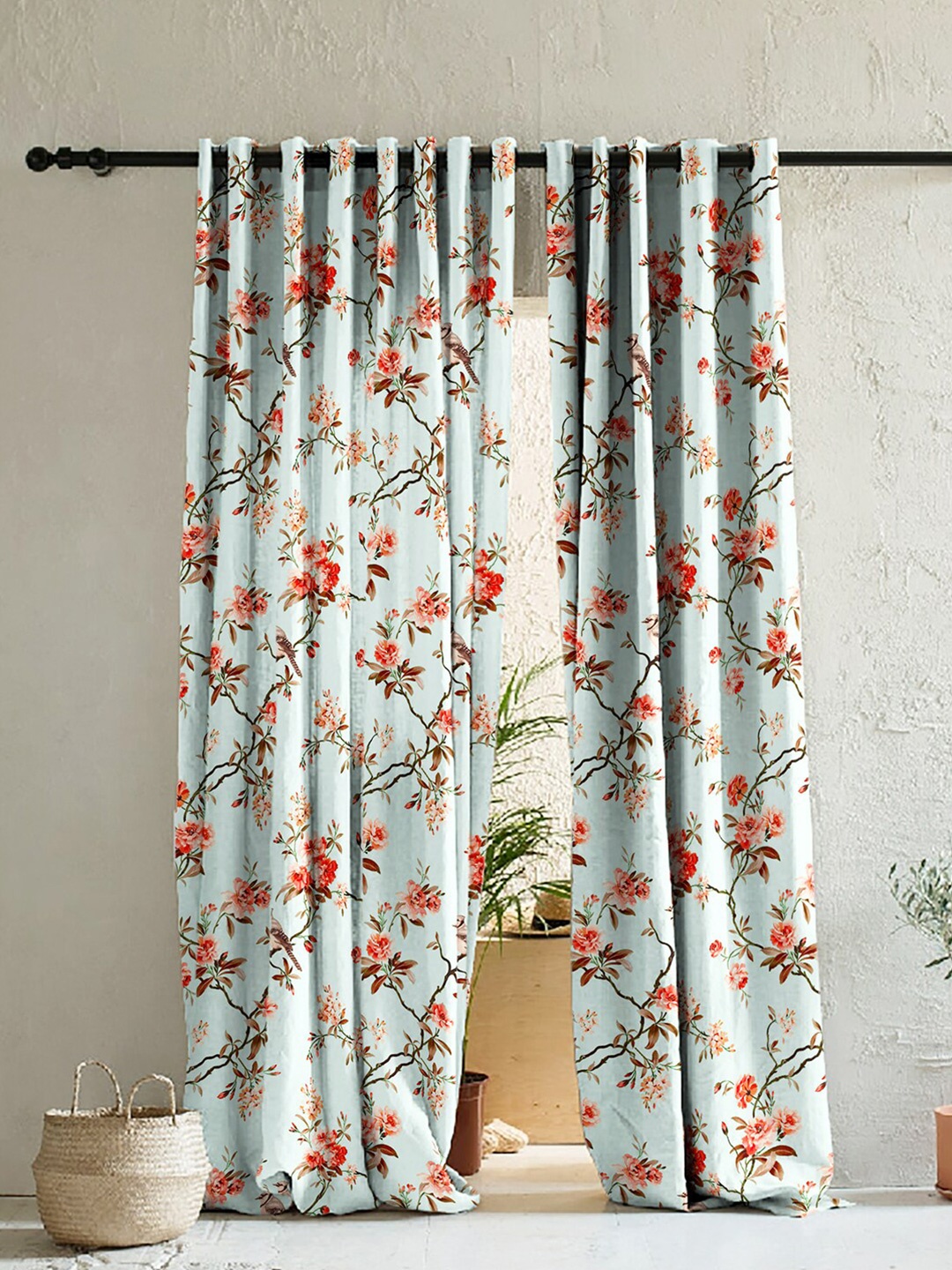 

SPACES Set of 2 Blue & Red Floral Room Darkening Door Curtains