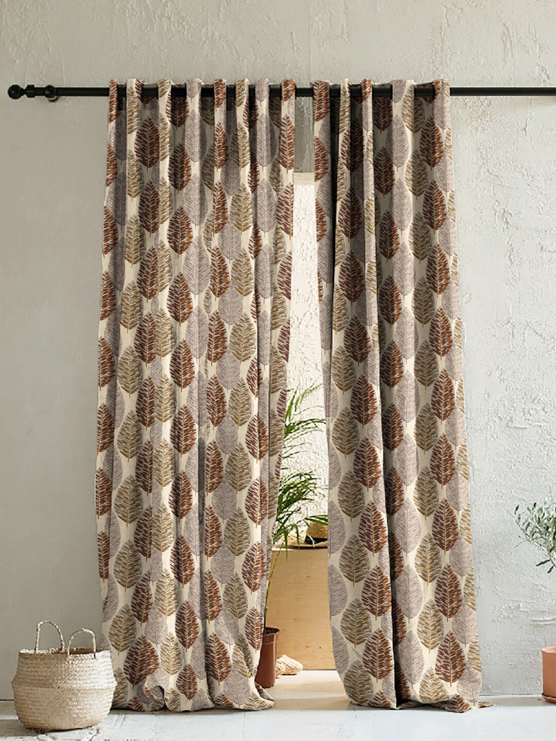 

SPACES Set of 2 Grey & Brown Geometric Room Darkening Door Curtains