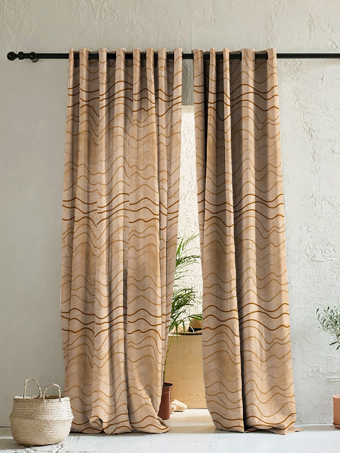 

SPACES Set of 2 Brown Striped Room Darkening Door Curtains