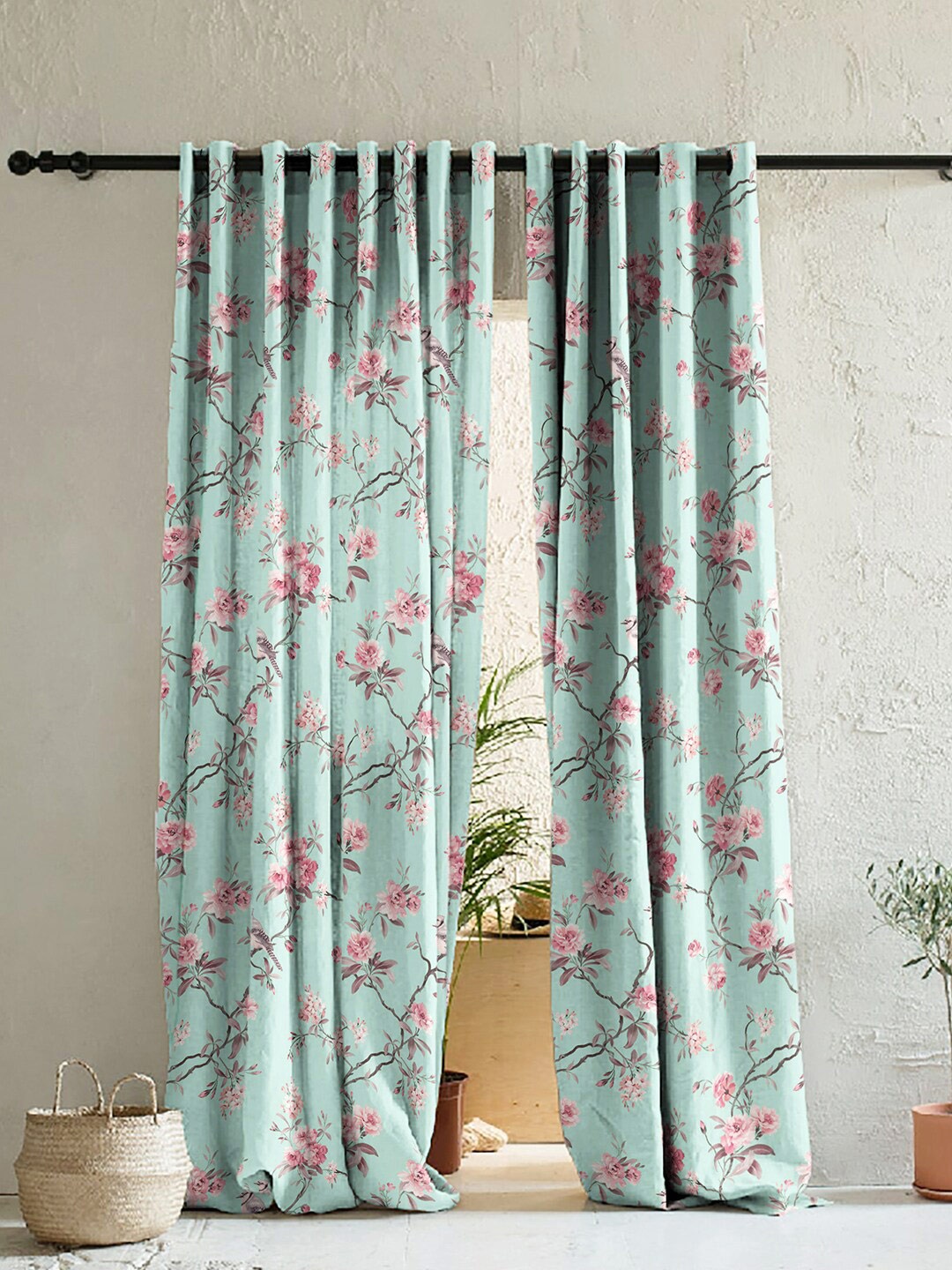 

SPACES Set of 2 Blue & Pink Floral Room Darkening Door Curtains