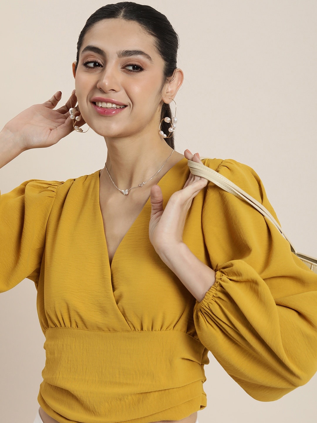 

Moda Rapido Wrap Style Crop Top, Mustard